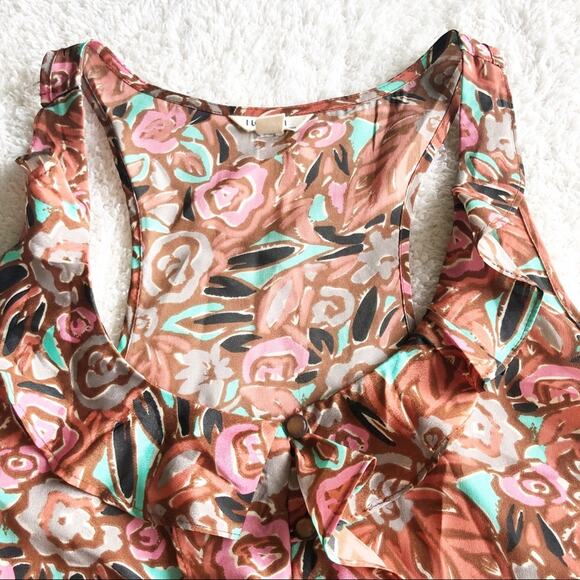 I LOVE H81 Womens Medium Floral Casual Summer Button Front  Racerback Tank Top - Picture 3 of 6